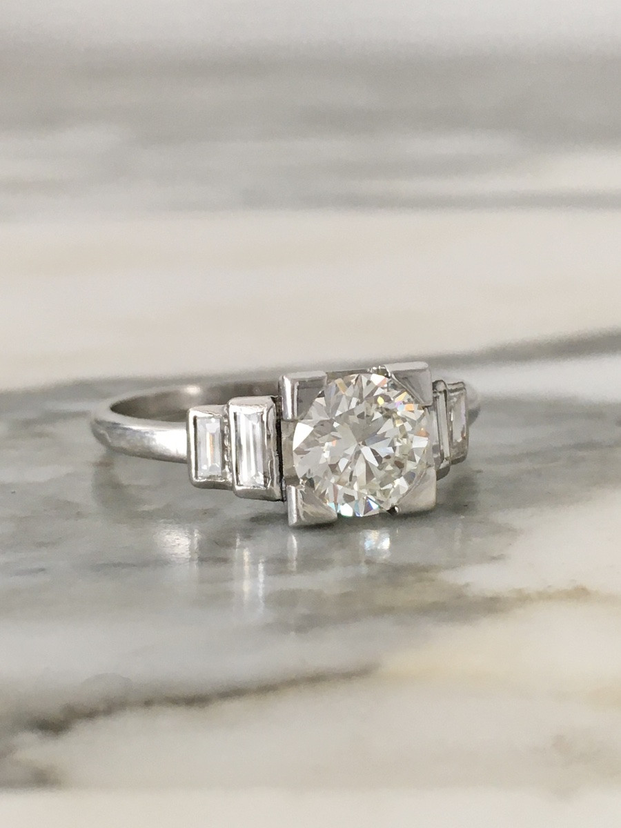 Art Deco Ring In Platinum And Diamonds-photo-5