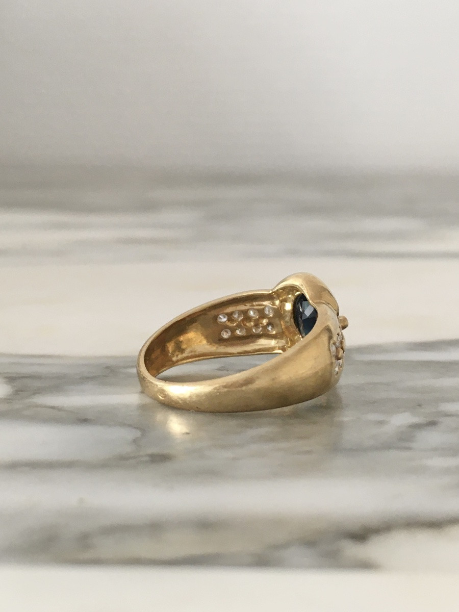 Ring In 18k Yellow Gold With Sapphire And Diamonds-photo-2