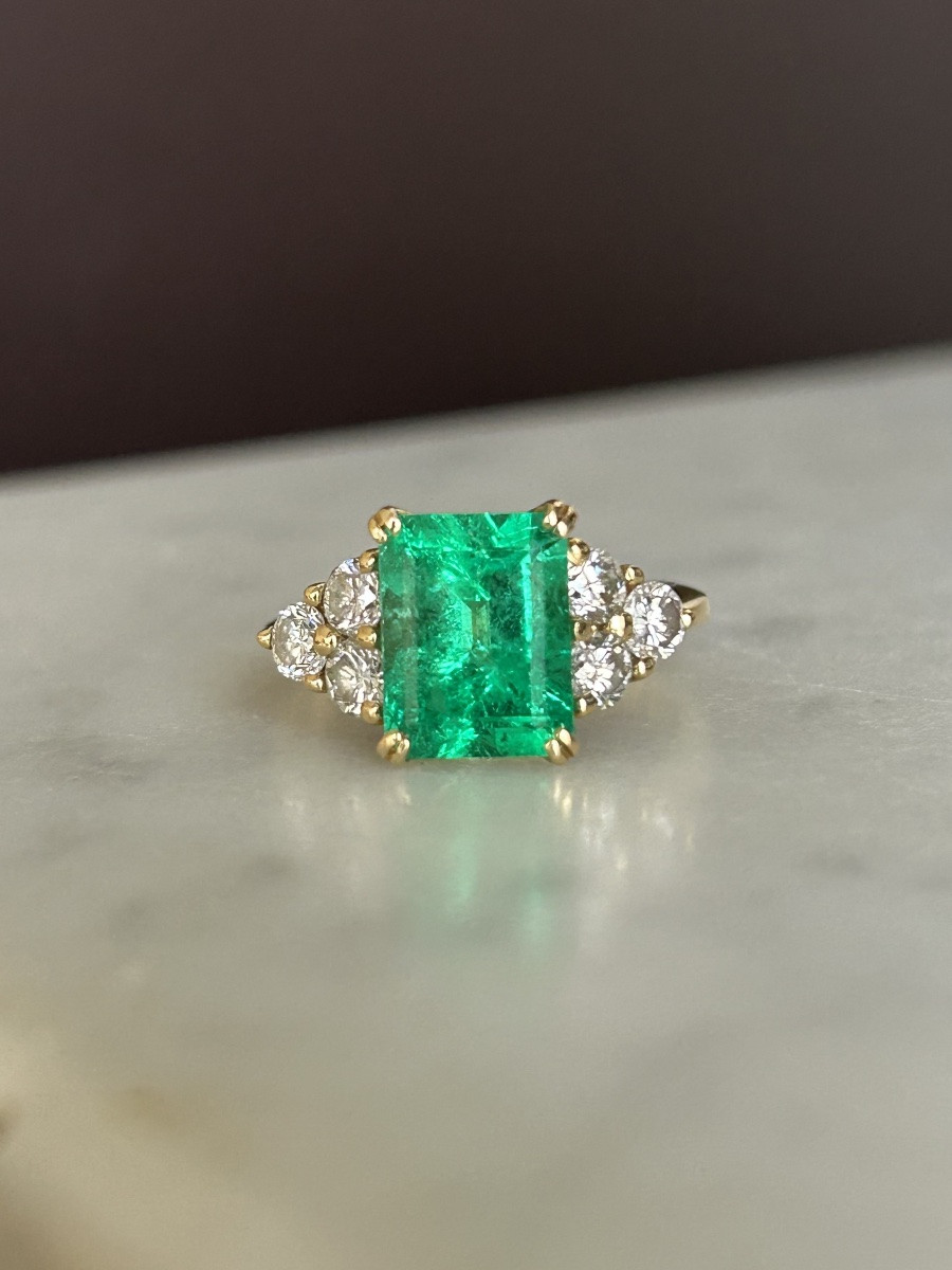 Bague en or 18K  émeraude Colombienne 3,02 ct et diamants -photo-2