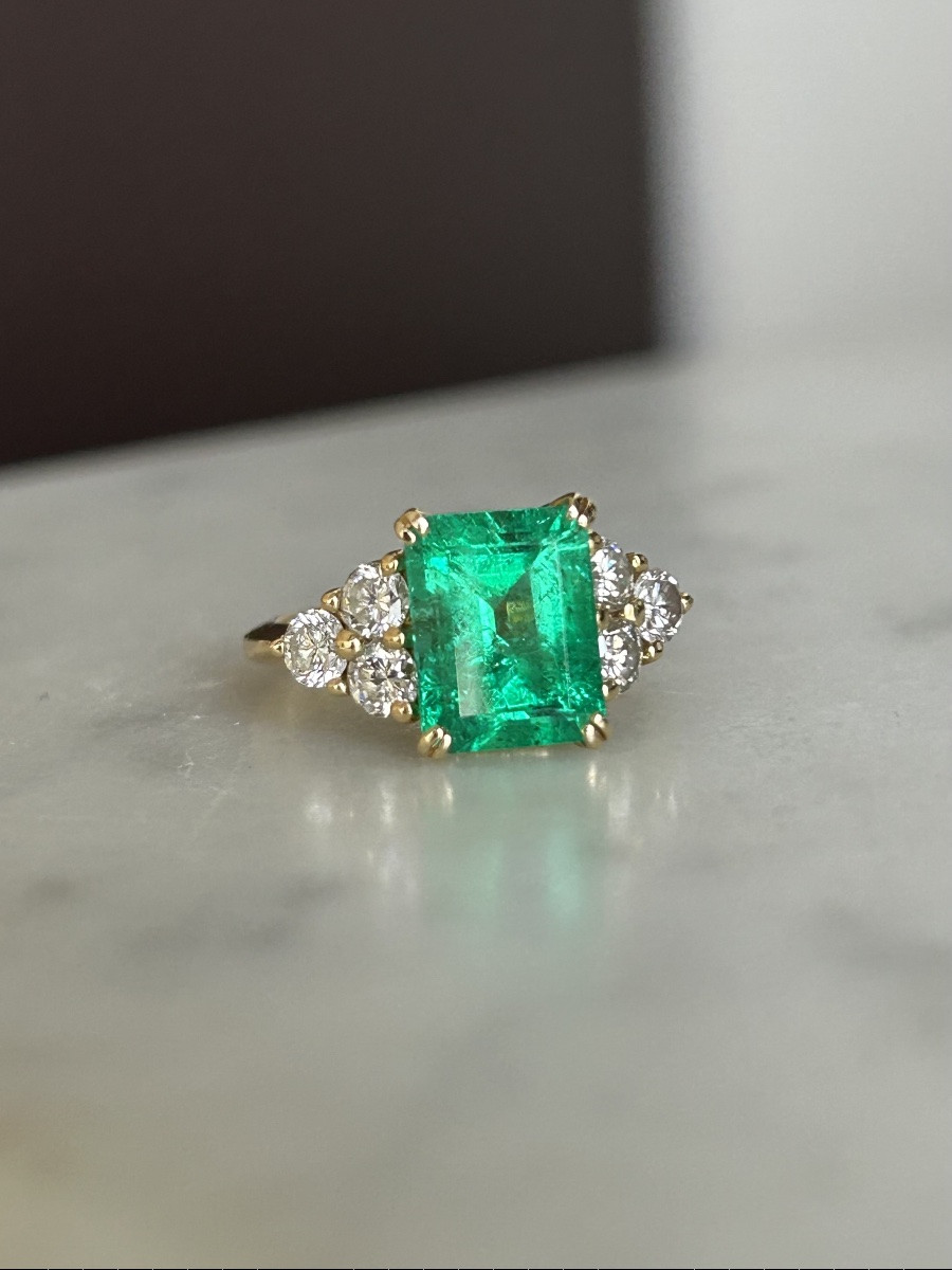 Bague en or 18K  émeraude Colombienne 3,02 ct et diamants -photo-3