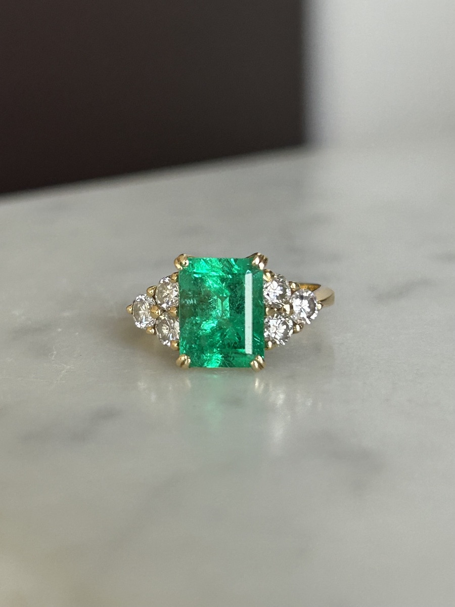 Bague en or 18K  émeraude Colombienne 3,02 ct et diamants -photo-4