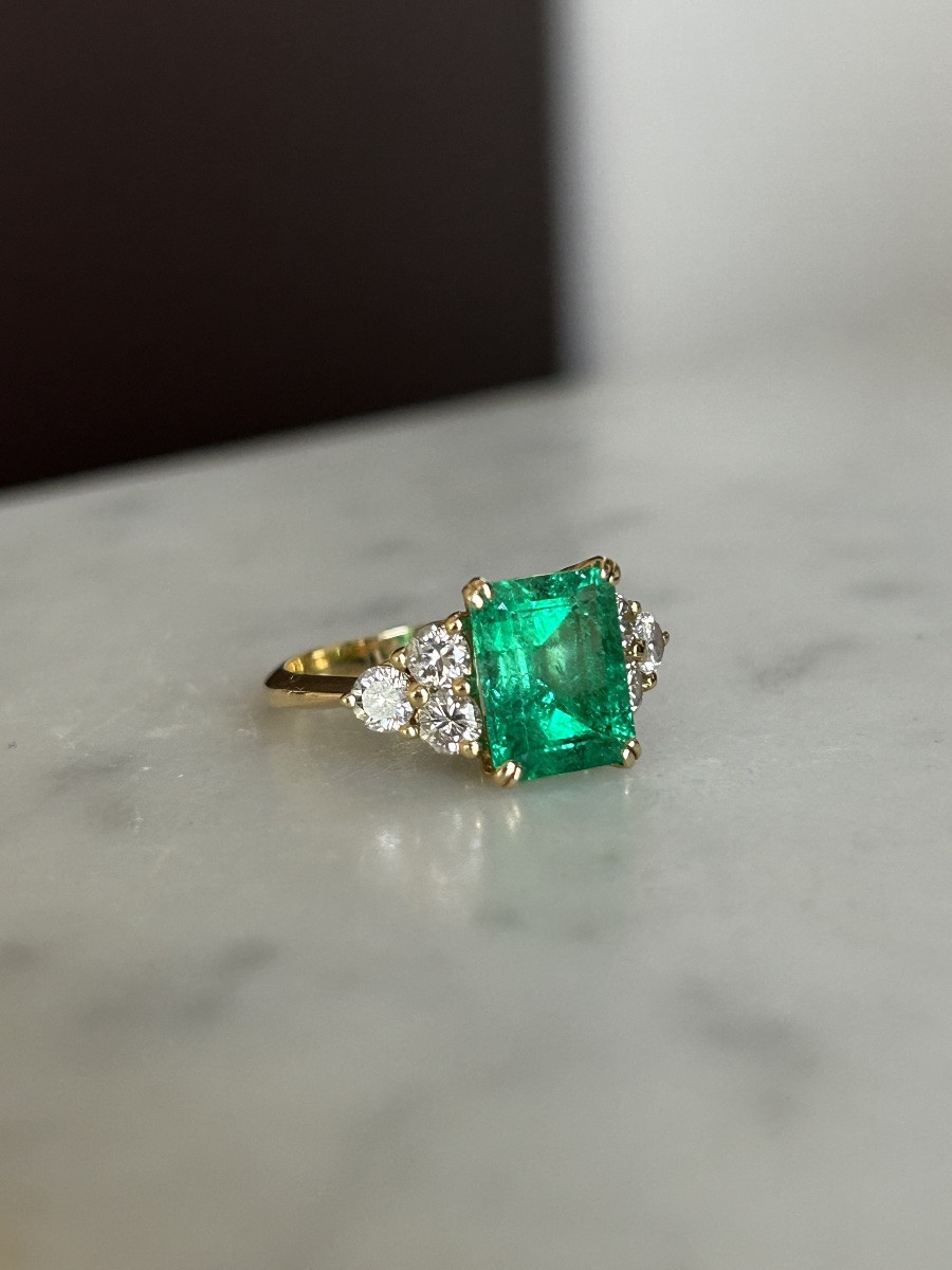 Bague en or 18K  émeraude Colombienne 3,02 ct et diamants -photo-1