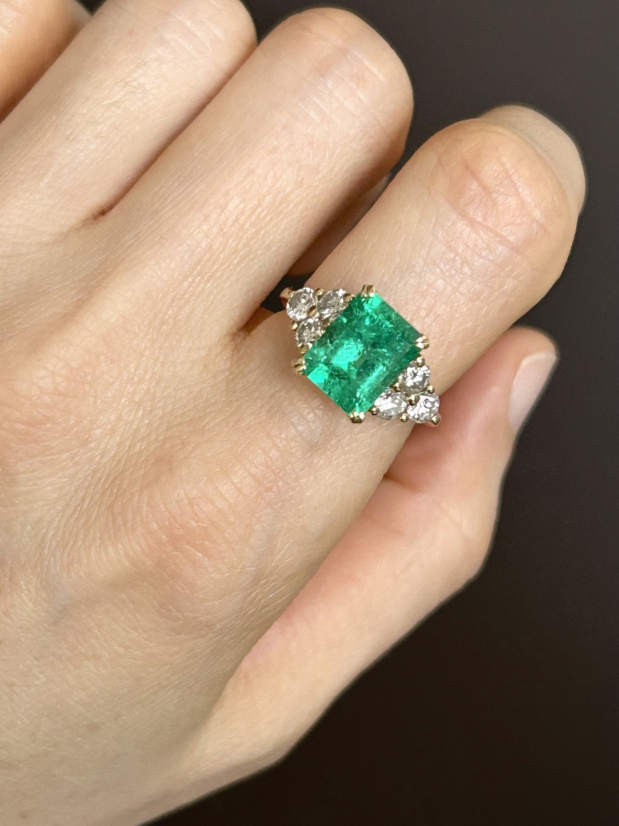 Bague en or 18K  émeraude Colombienne 3,02 ct et diamants -photo-6