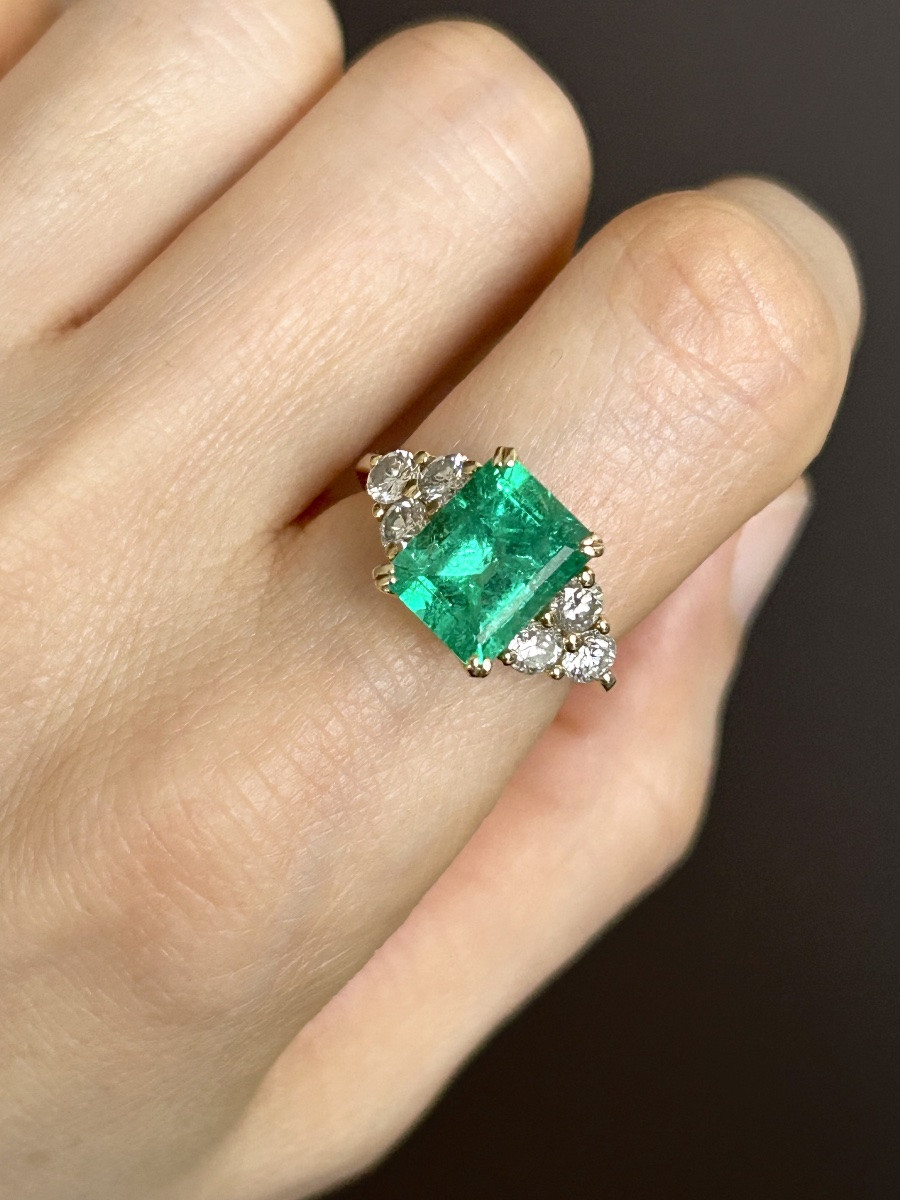 Bague en or 18K  émeraude Colombienne 3,02 ct et diamants -photo-7