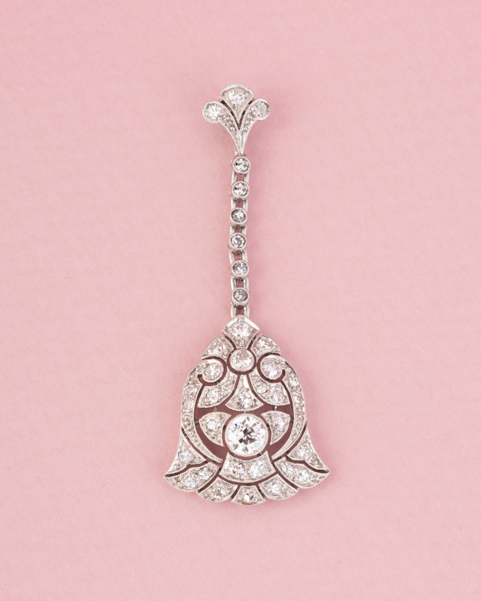 Pendentif Art Déco en platine et diamants -photo-3