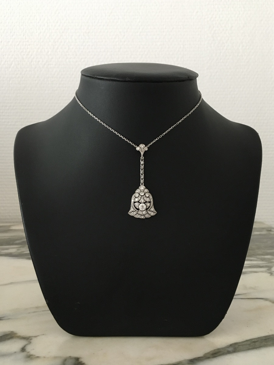 Pendentif Art Déco en platine et diamants -photo-1