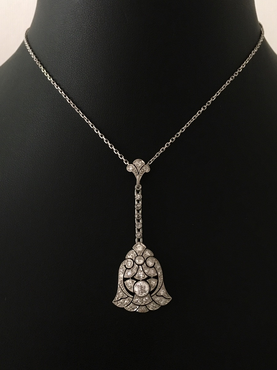 Pendentif Art Déco en platine et diamants -photo-2
