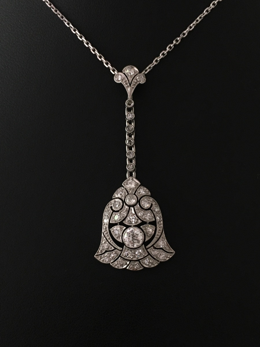 Pendentif Art Déco en platine et diamants -photo-3