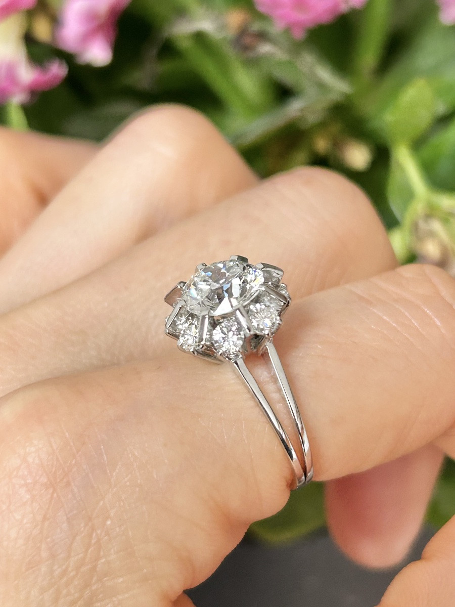 Bague marguerite en platine et diamants 2,89 ct -photo-7
