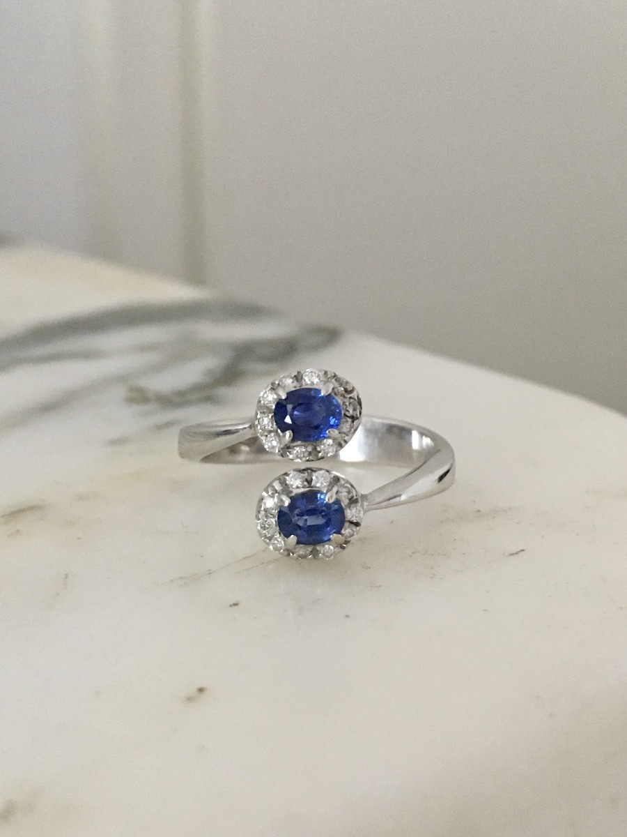 Toi & Moi Ring In 18k White Gold With Sapphires And Diamonds-photo-2