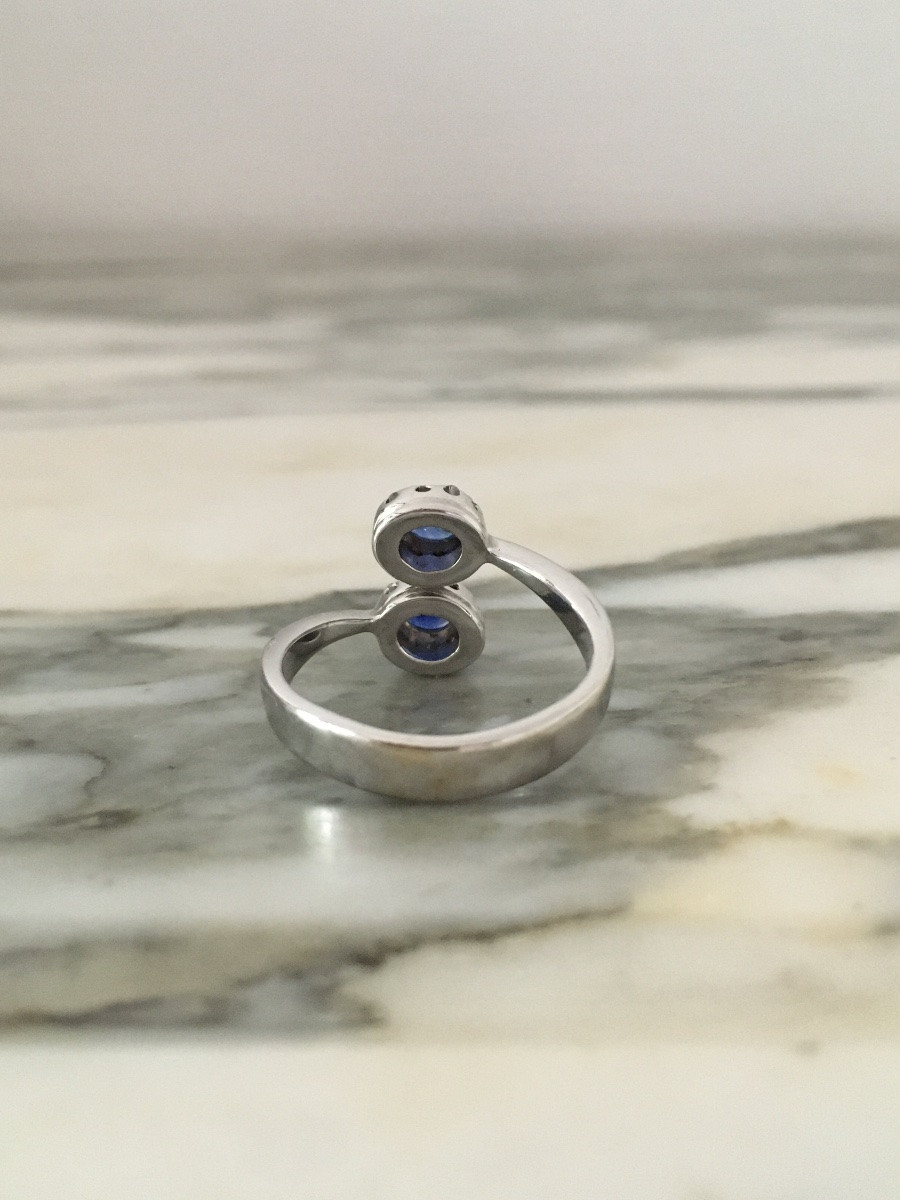 Toi & Moi Ring In 18k White Gold With Sapphires And Diamonds-photo-2