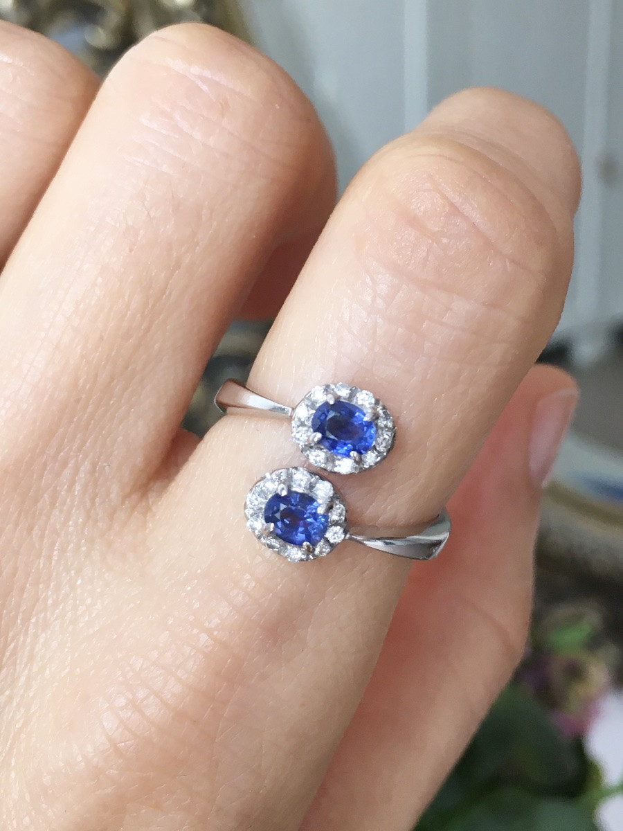 Toi & Moi Ring In 18k White Gold With Sapphires And Diamonds-photo-4