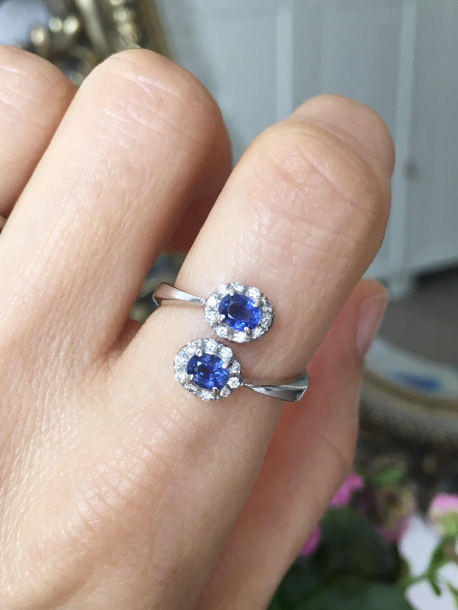 Toi & Moi Ring In 18k White Gold With Sapphires And Diamonds-photo-5