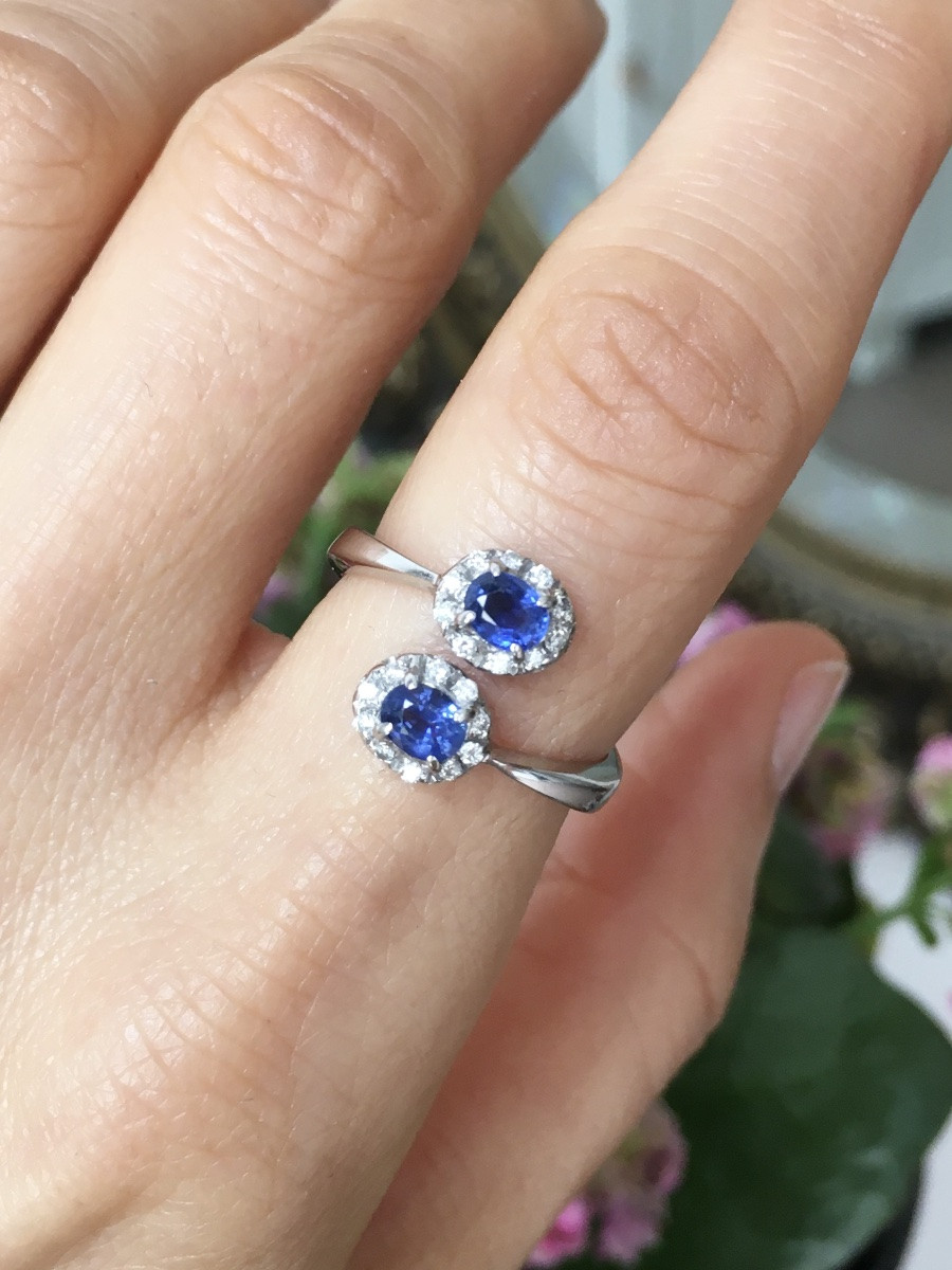 Toi & Moi Ring In 18k White Gold With Sapphires And Diamonds-photo-6