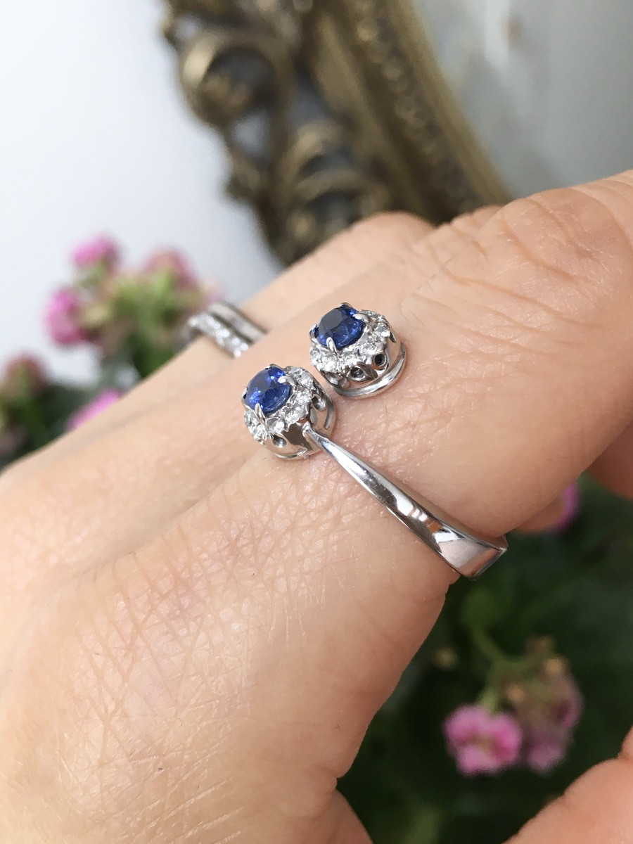 Toi & Moi Ring In 18k White Gold With Sapphires And Diamonds-photo-8