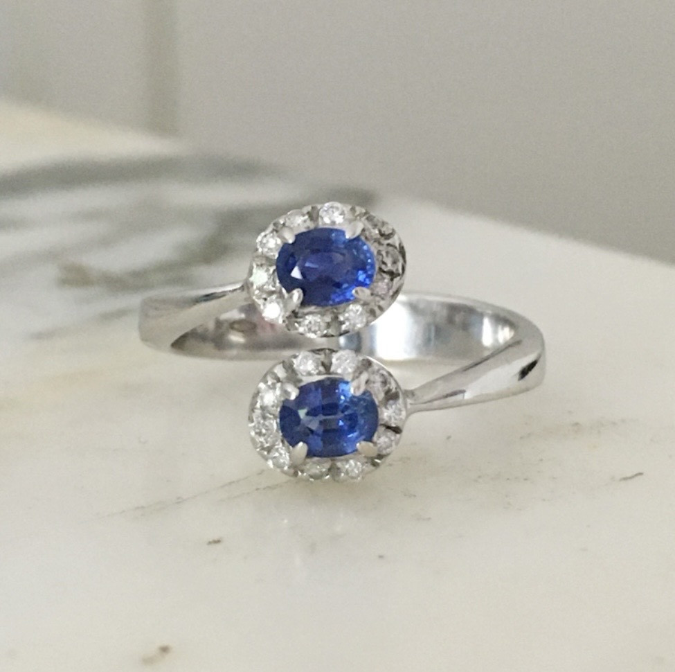 Toi & Moi Ring In 18k White Gold With Sapphires And Diamonds
