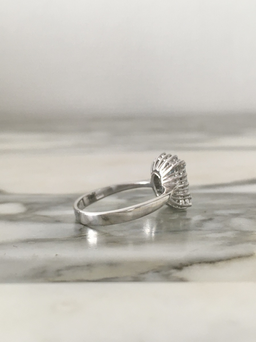 Bague en or blanc 18K sertie d’une aigue-marine et diamants -photo-5