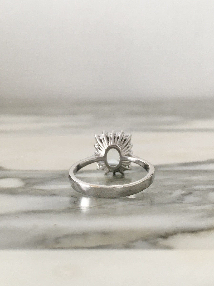 Bague en or blanc 18K sertie d’une aigue-marine et diamants -photo-6
