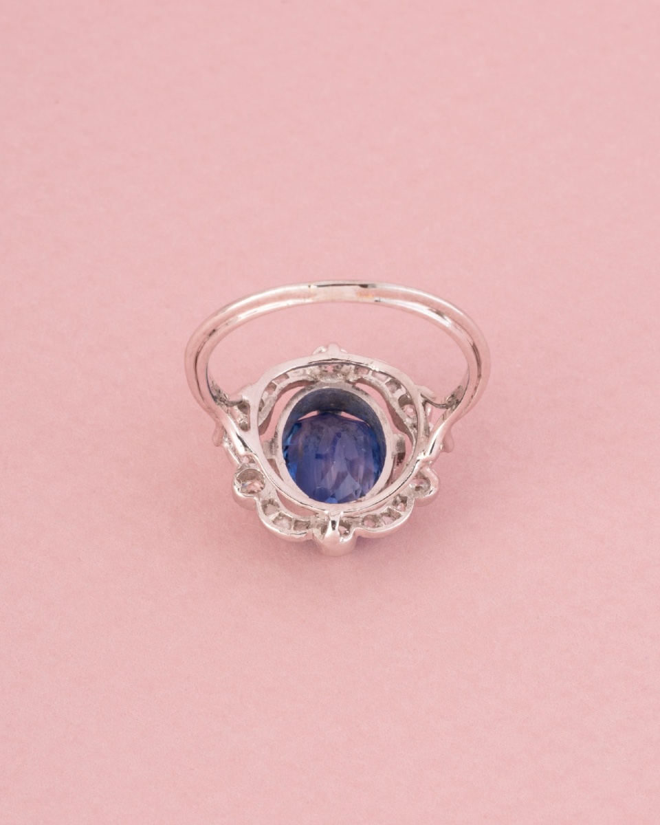 Belle époque Ring Unheated Ceylon Sapphire 3.55 Ct And Diamonds-photo-4