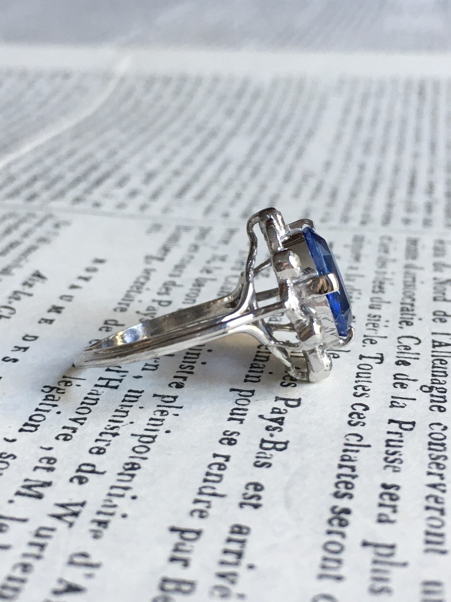 Belle époque Ring Unheated Ceylon Sapphire 3.55 Ct And Diamonds-photo-4