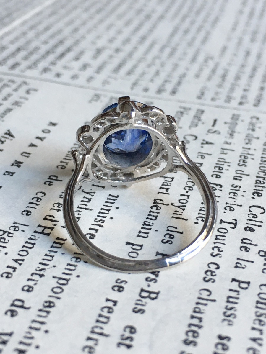 Belle époque Ring Unheated Ceylon Sapphire 3.55 Ct And Diamonds-photo-6