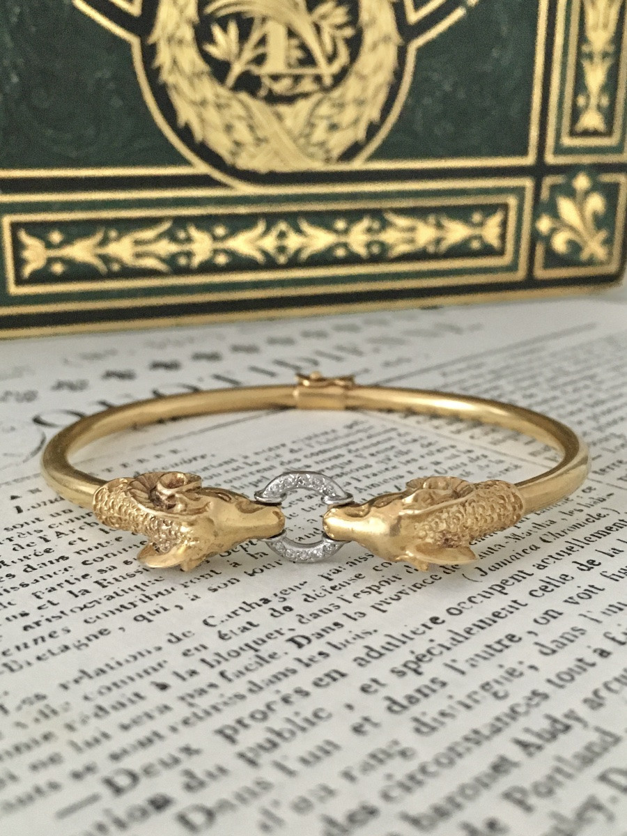 Bracelet deux têtes de béliers en or 18K et diamants -photo-2