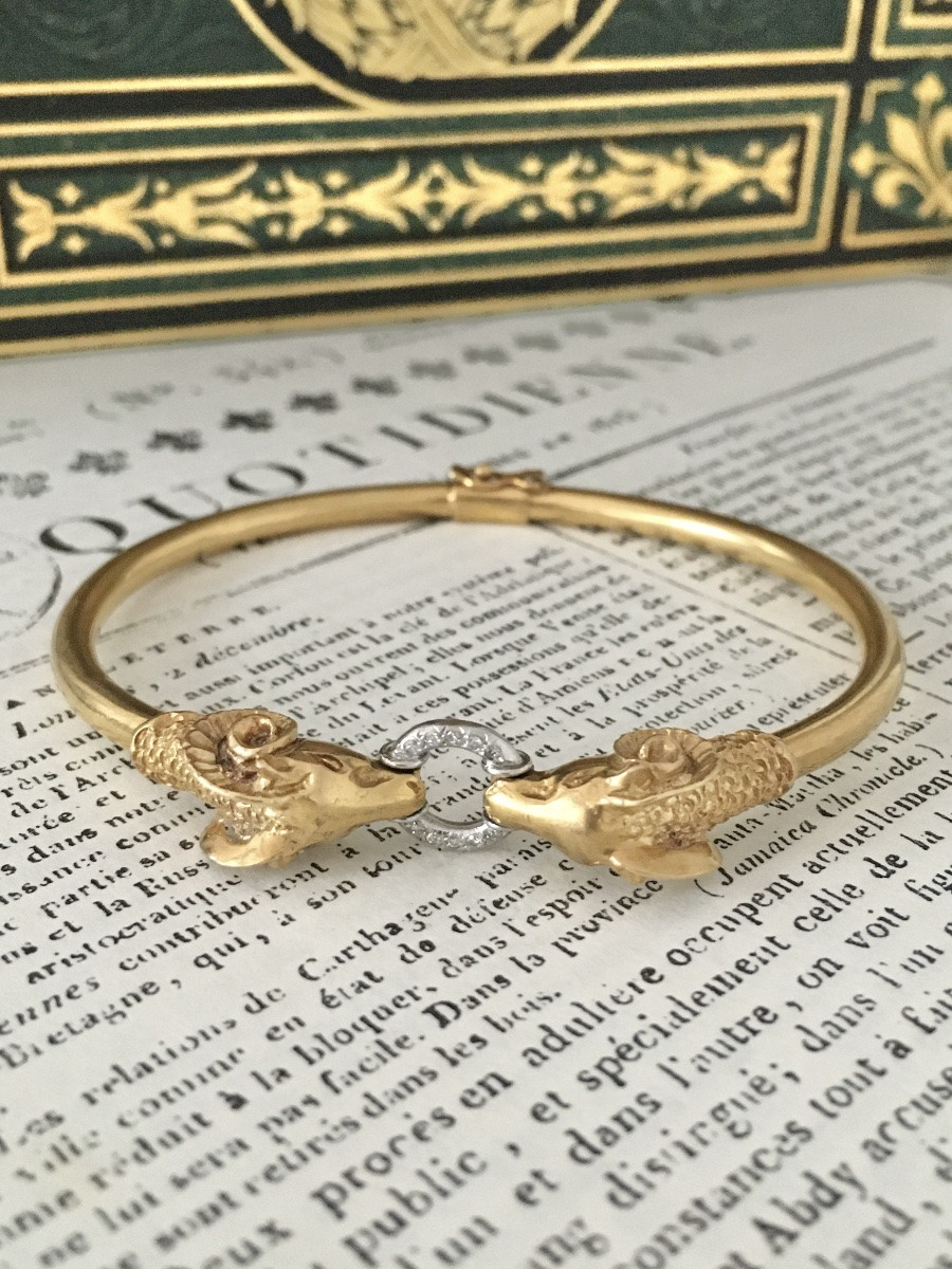 Bracelet deux têtes de béliers en or 18K et diamants -photo-3