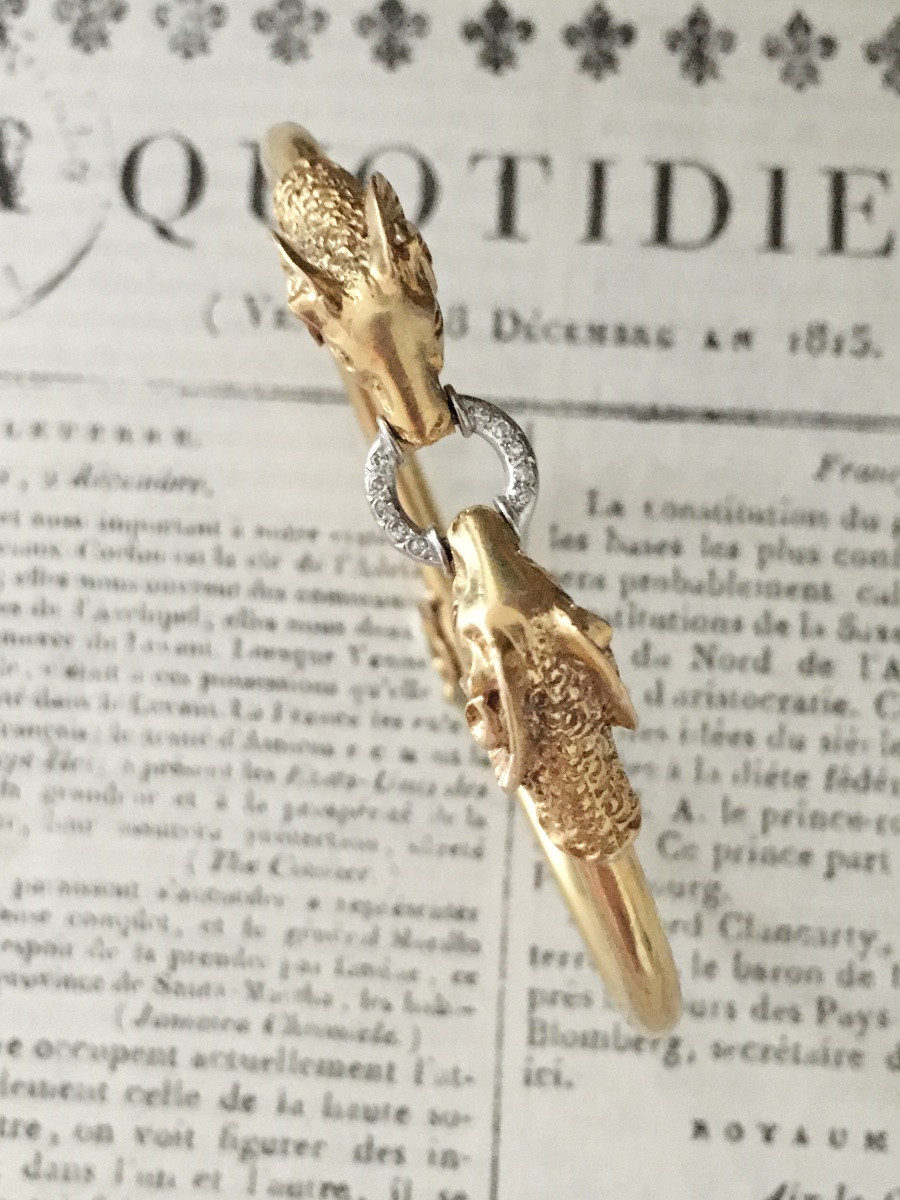 Bracelet deux têtes de béliers en or 18K et diamants -photo-4