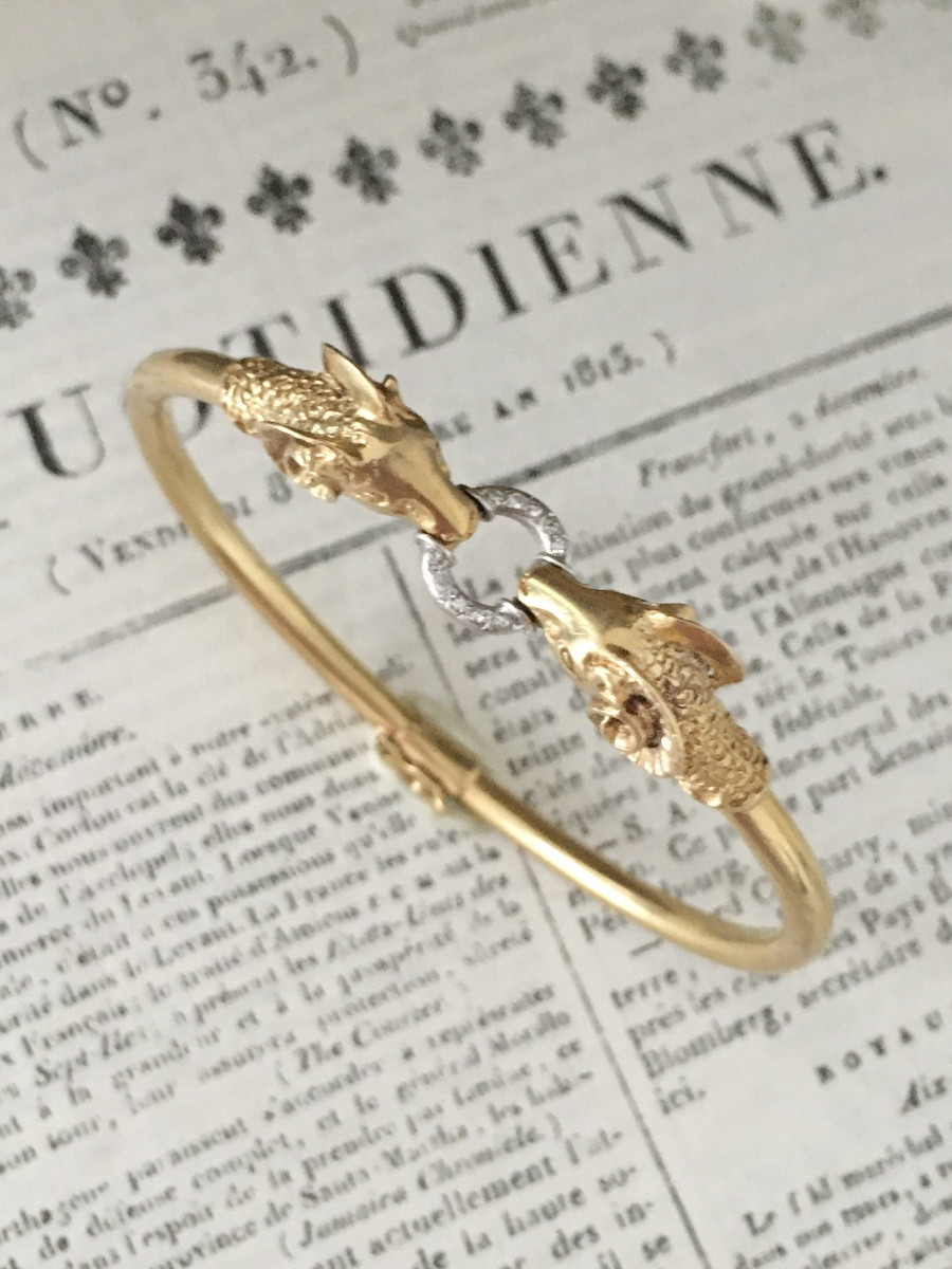 Bracelet deux têtes de béliers en or 18K et diamants -photo-1