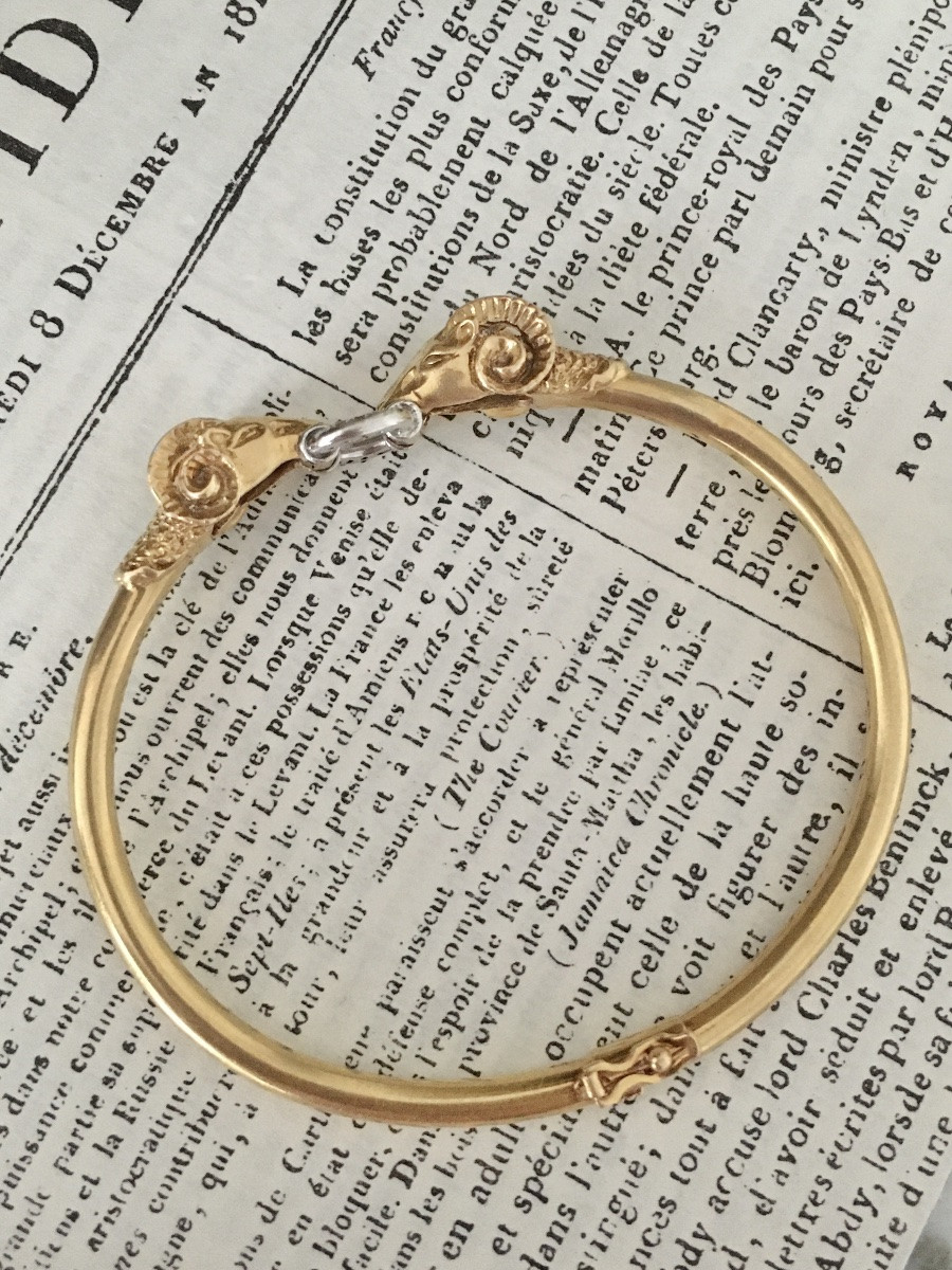 Bracelet deux têtes de béliers en or 18K et diamants -photo-2