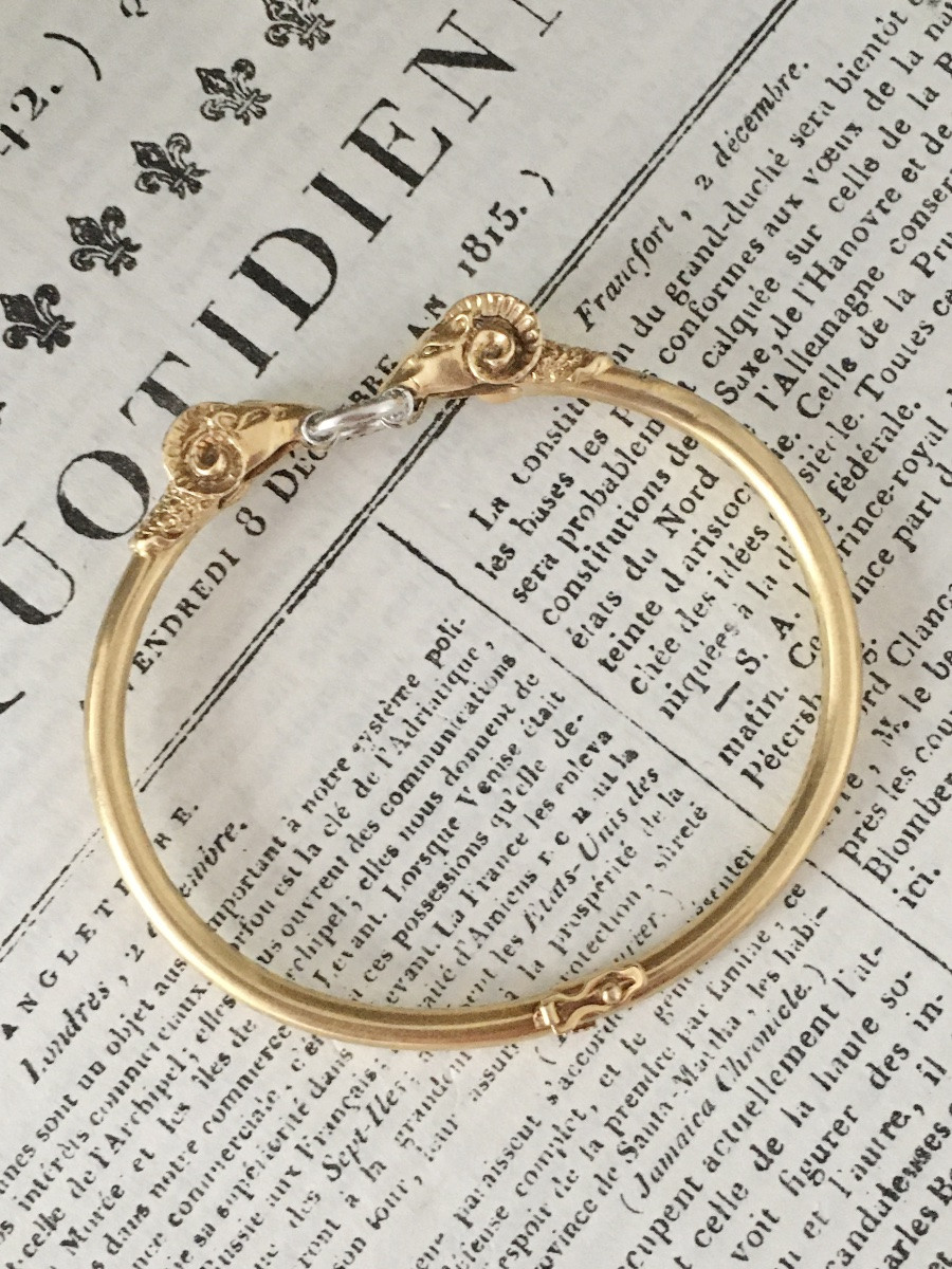 Bracelet deux têtes de béliers en or 18K et diamants -photo-3