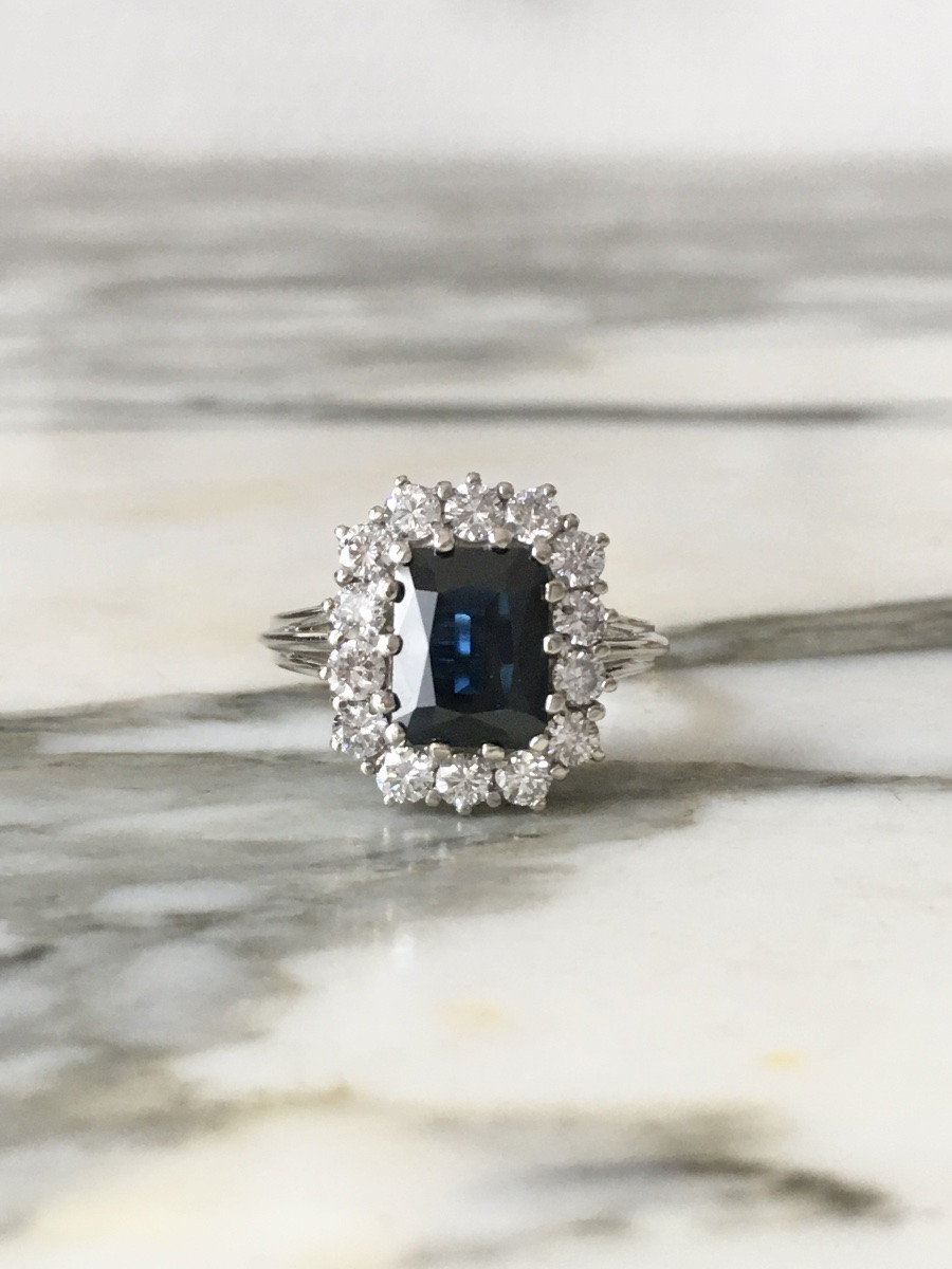 Bague en or blanc 18K saphir et diamants -photo-1