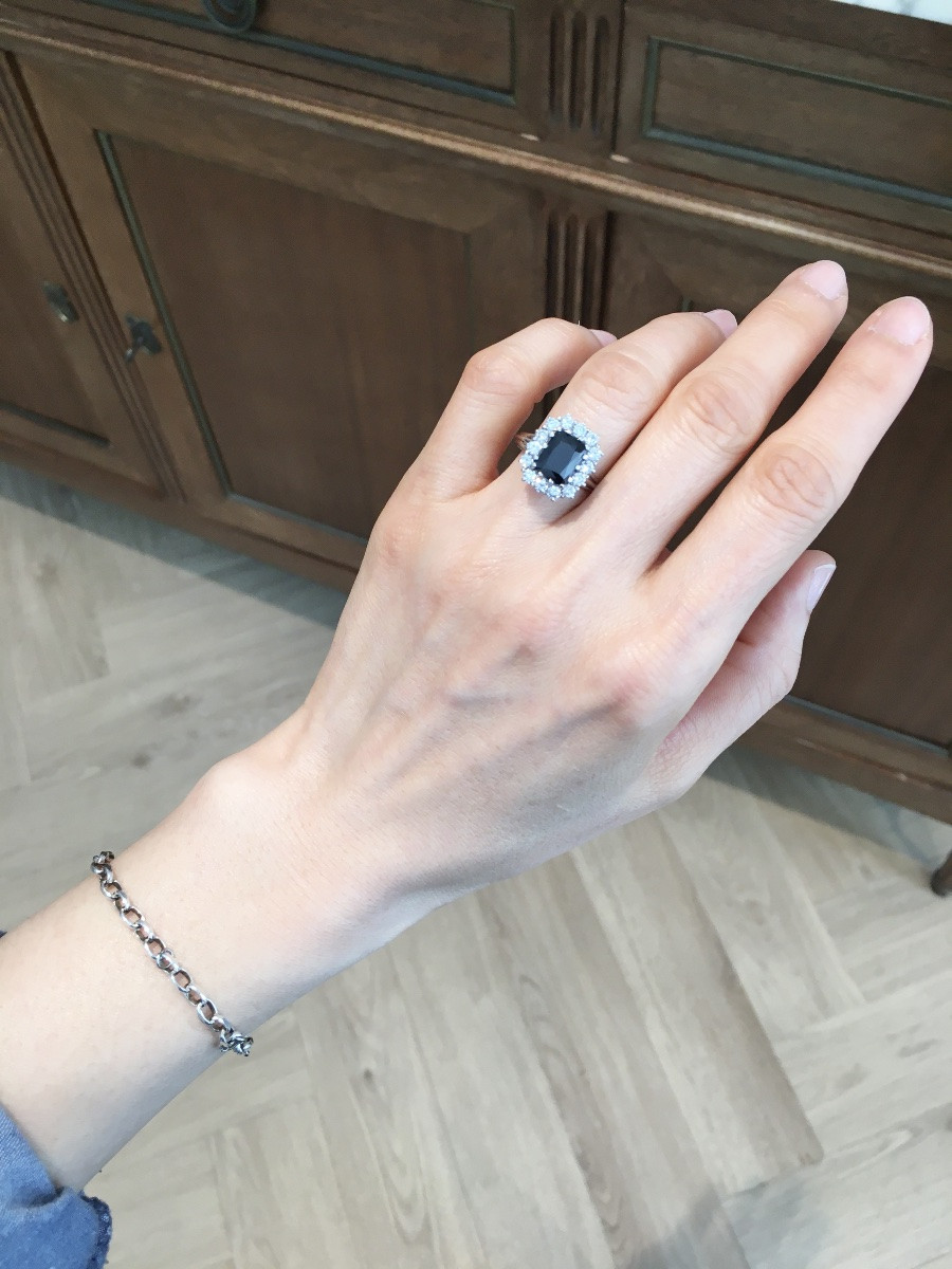 Bague en or blanc 18K saphir et diamants -photo-7