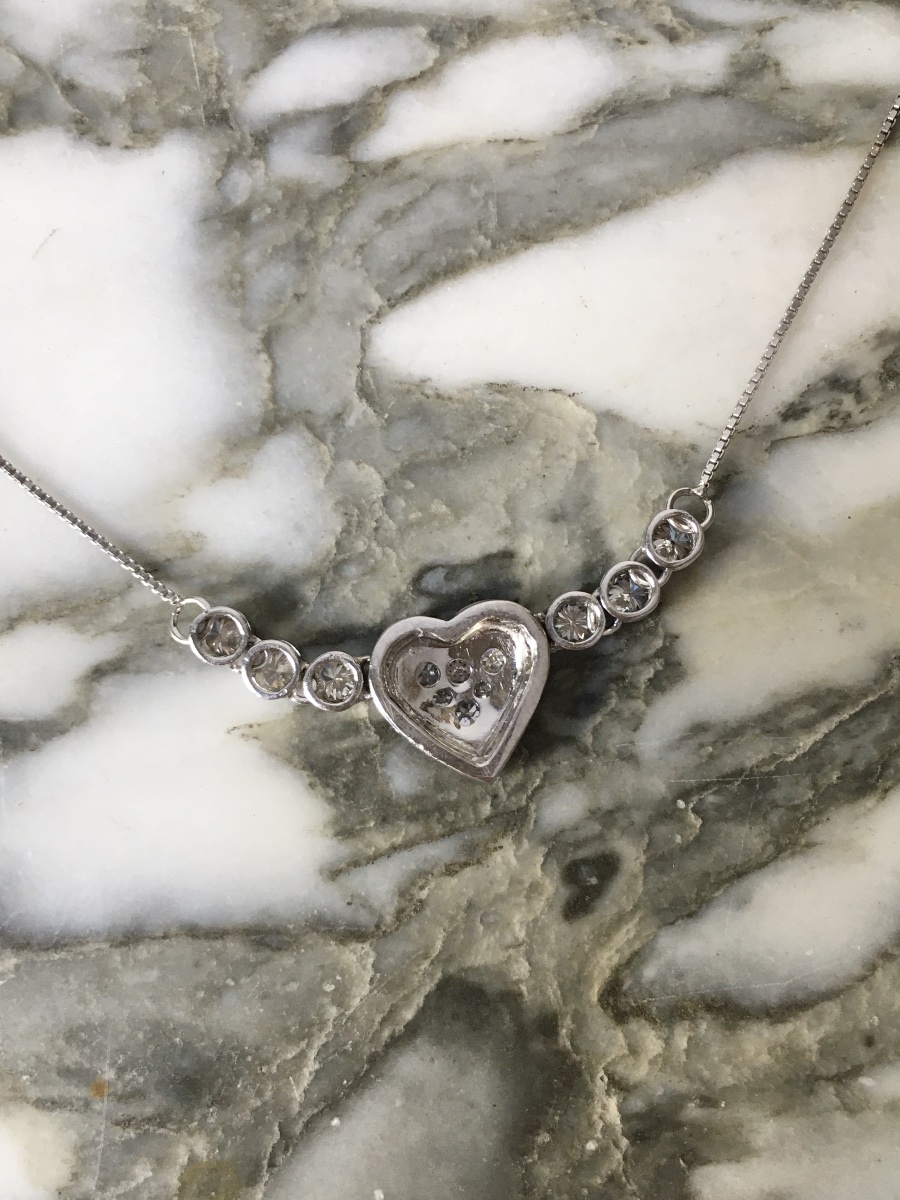 Collier coeur en or blanc 18K et diamants -photo-2