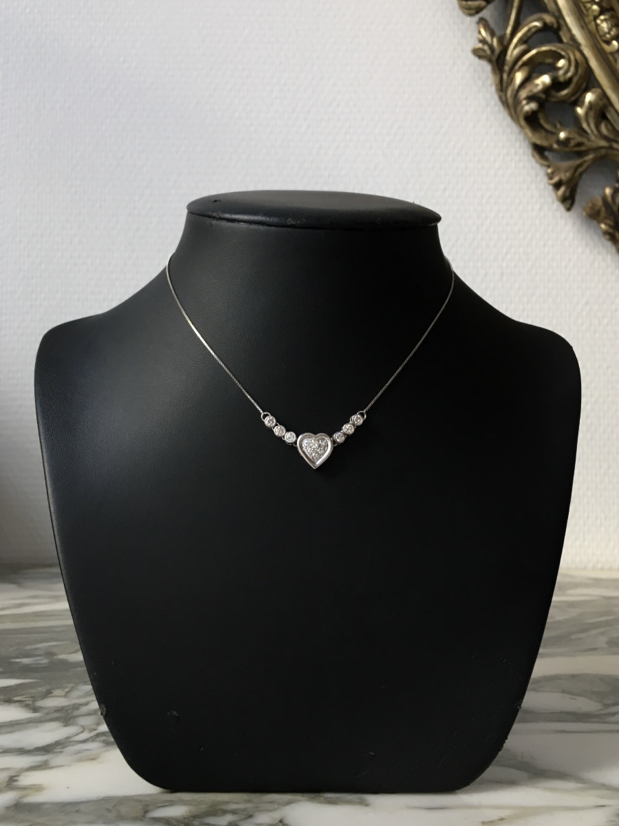 Collier coeur en or blanc 18K et diamants -photo-4