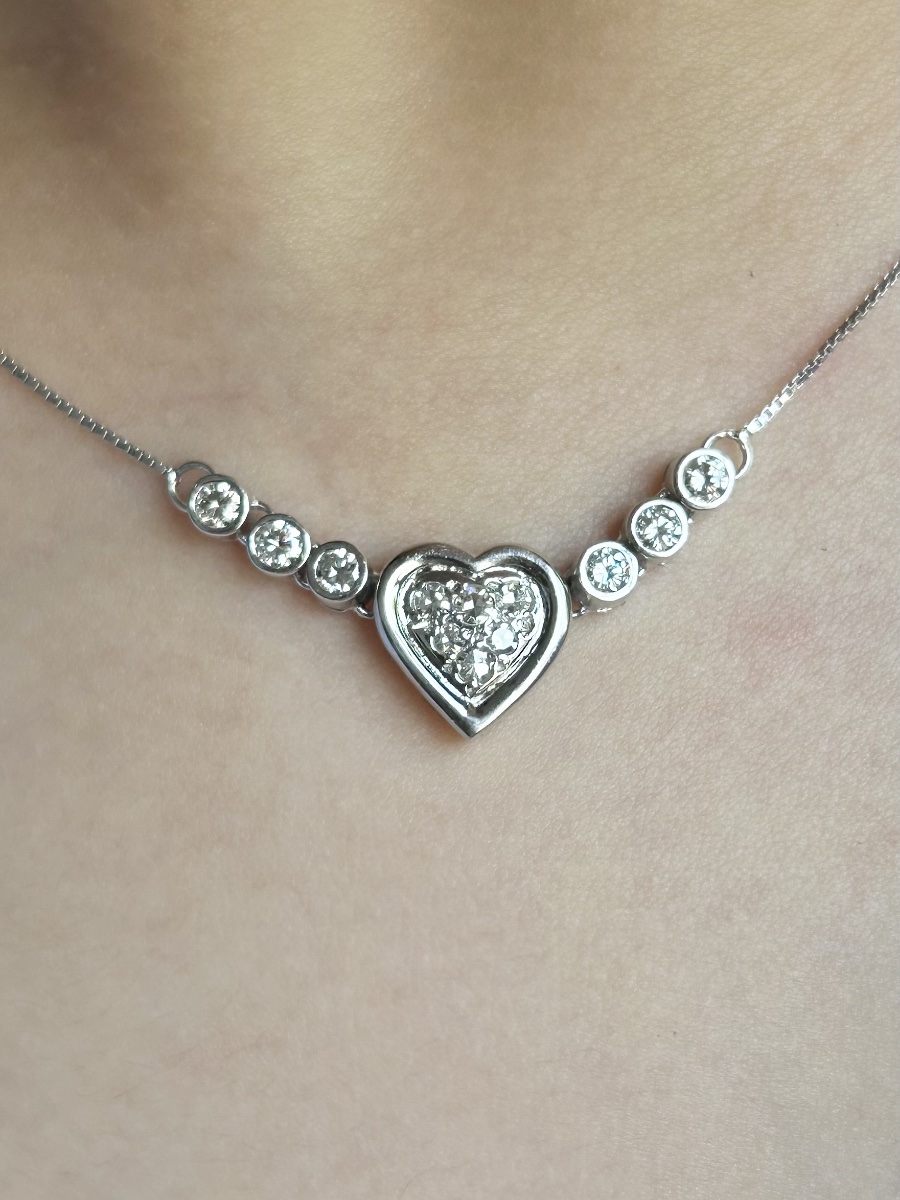 Collier coeur en or blanc 18K et diamants -photo-8
