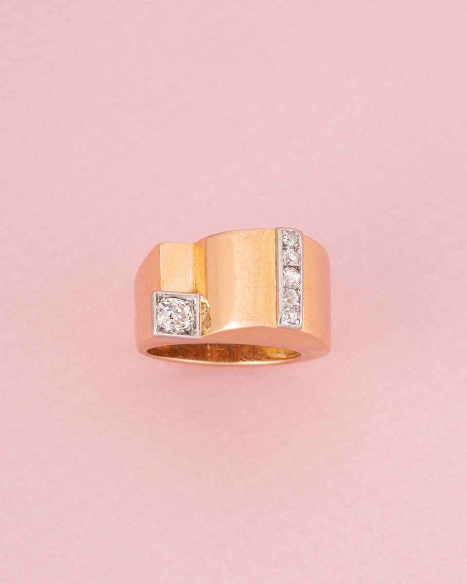 Bague Tank en or jaune 18K et diamants -photo-2