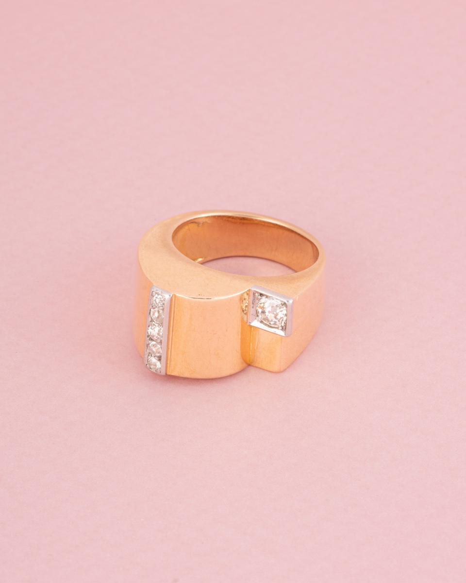 Bague Tank en or jaune 18K et diamants -photo-4
