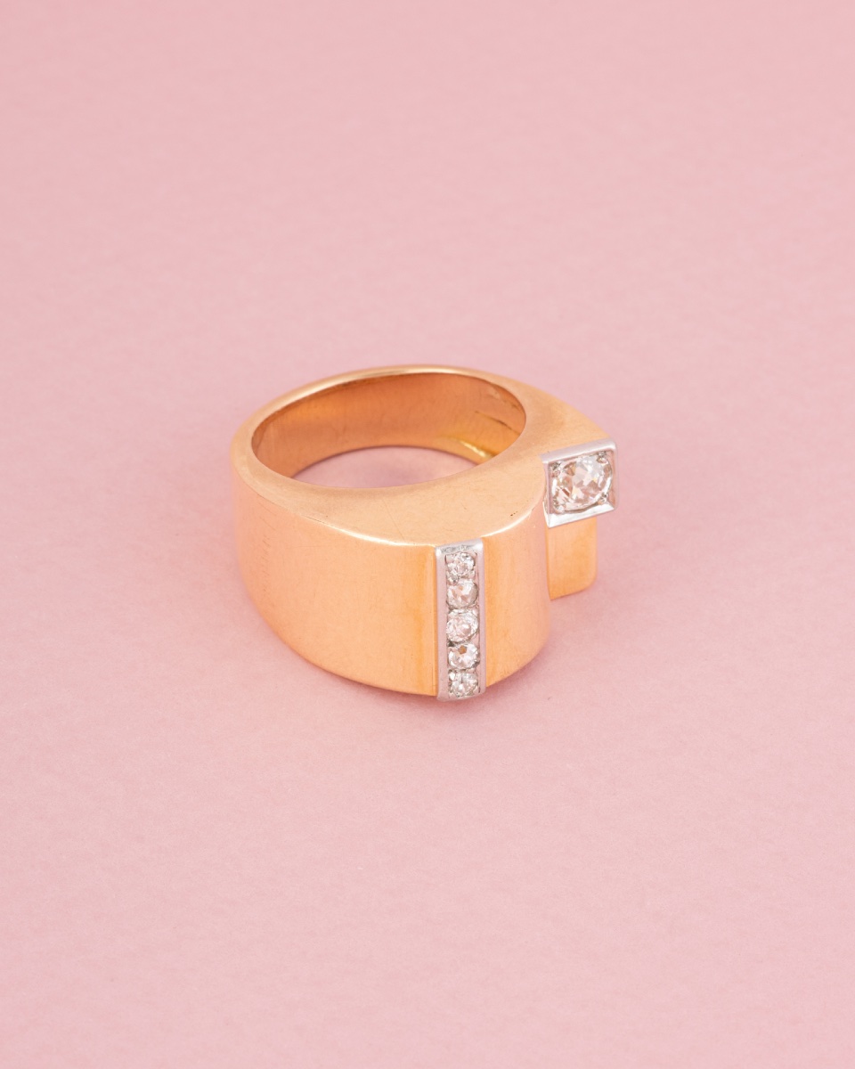 Bague Tank en or jaune 18K et diamants -photo-1