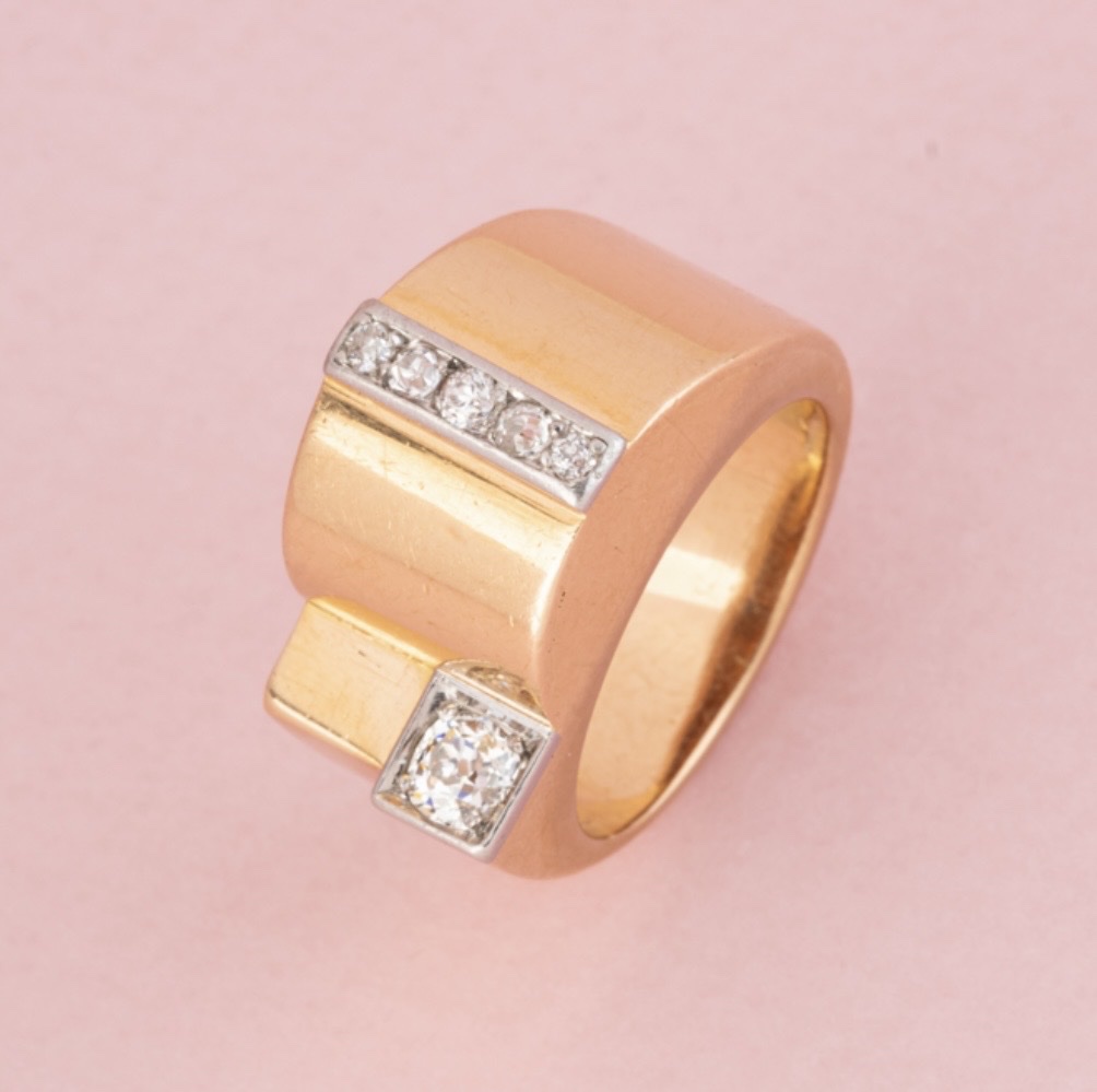 Bague Tank en or jaune 18K et diamants 