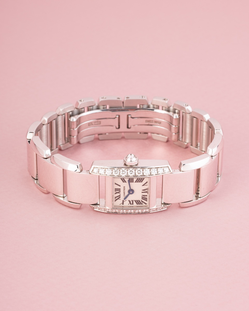Montre Cartier TANKISSIME PETIT MODÈLE en or gris 18K et diamants -photo-3