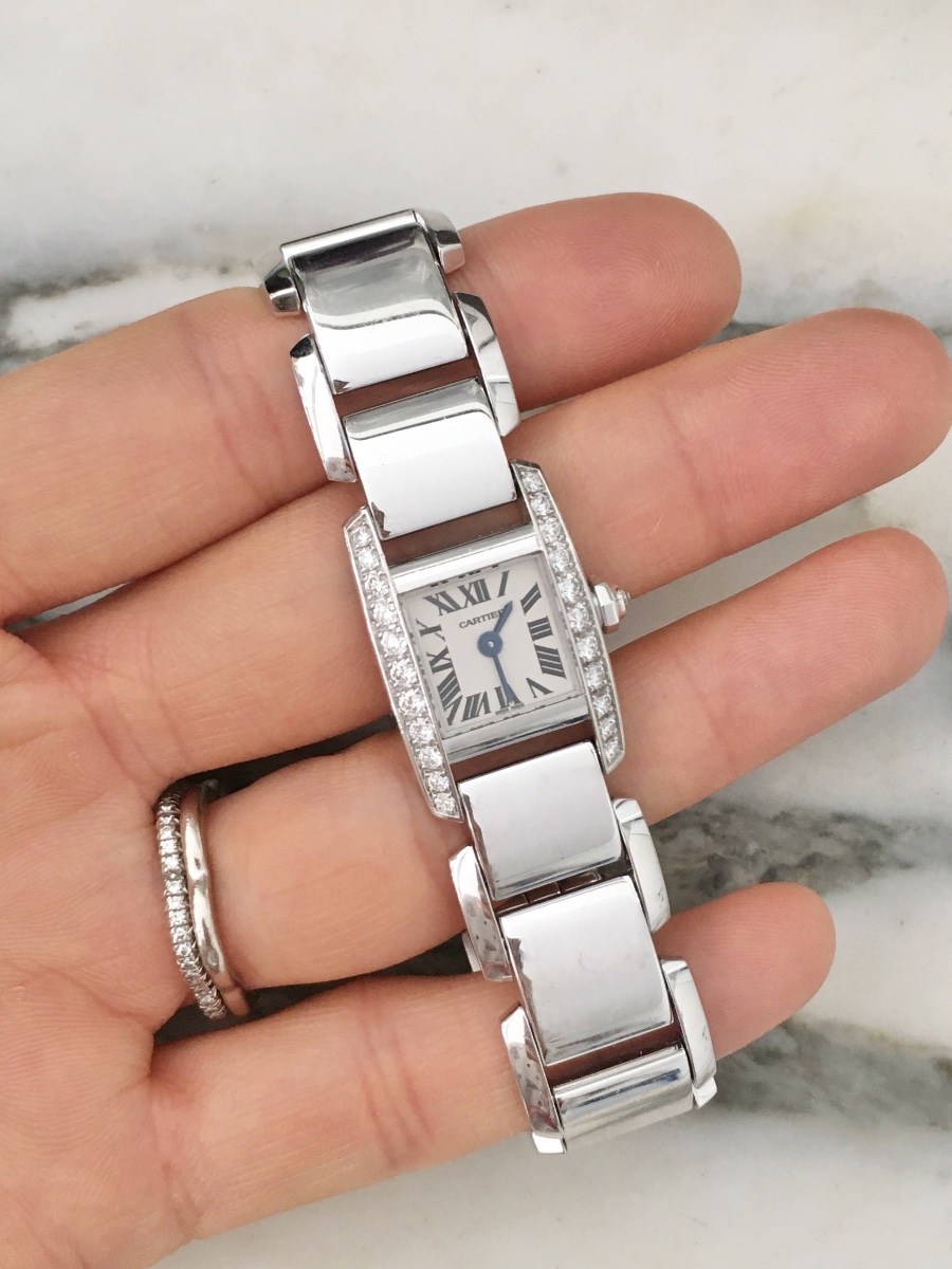 Montre Cartier TANKISSIME PETIT MODÈLE en or gris 18K et diamants -photo-4