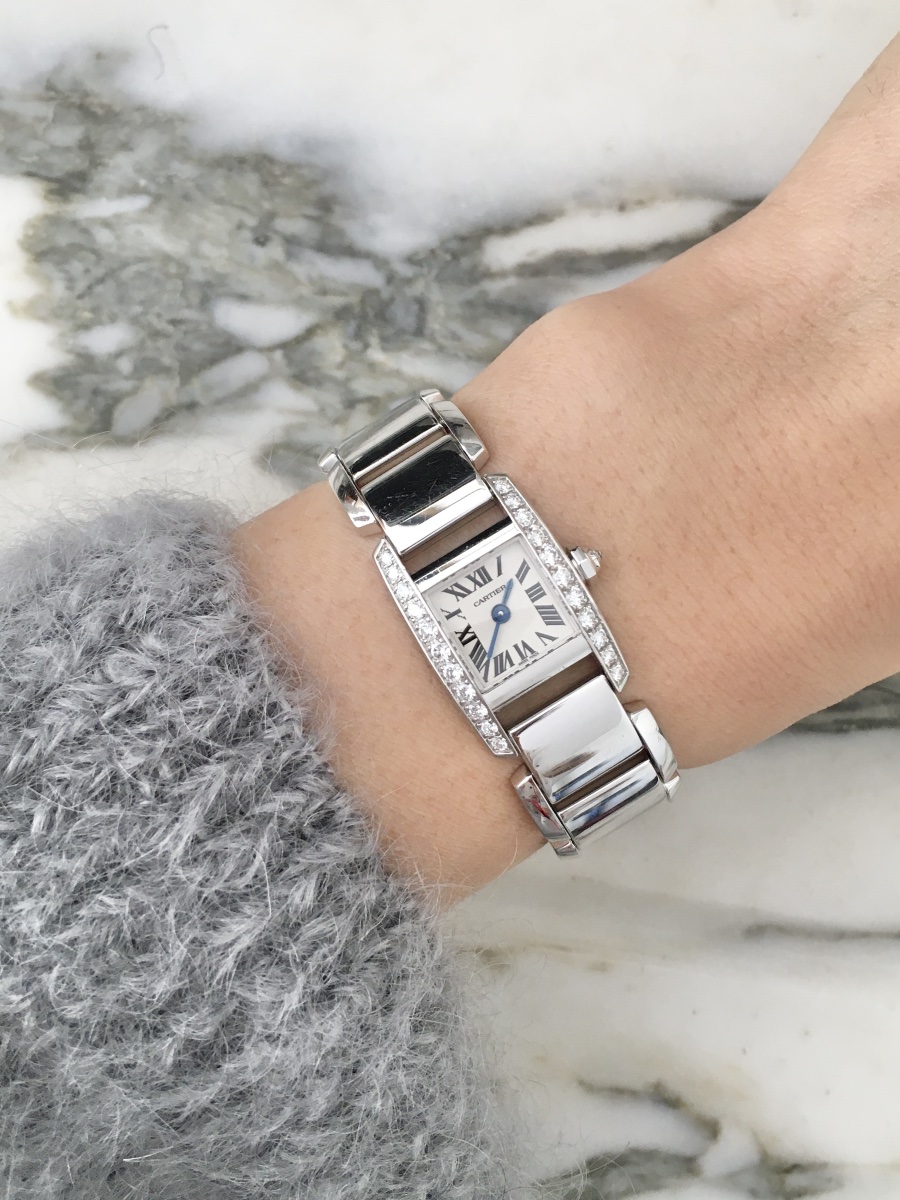 Montre Cartier TANKISSIME PETIT MODÈLE en or gris 18K et diamants -photo-8