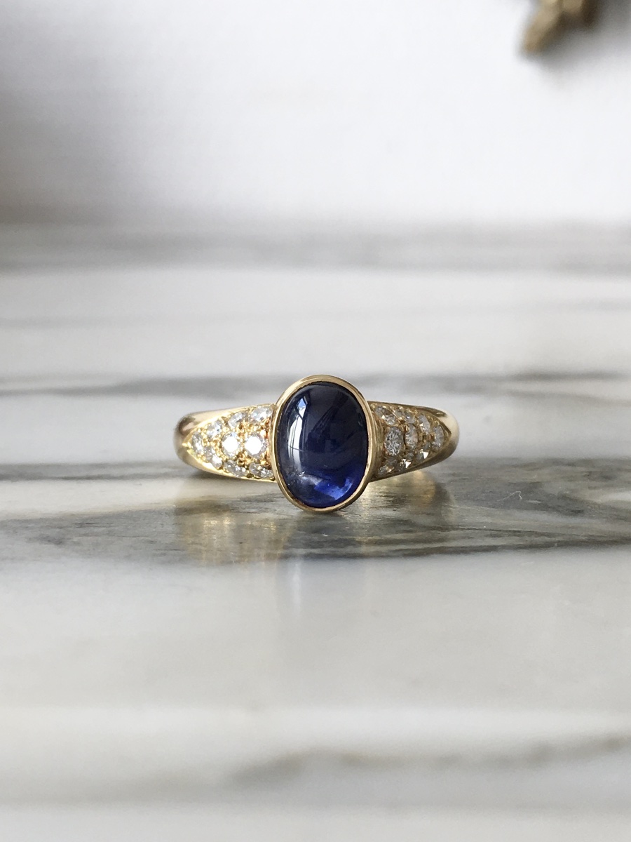 Bague en or jaune 18K saphir et diamants -photo-2