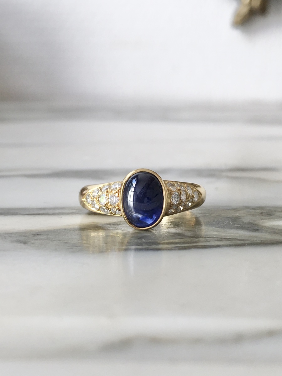 Bague en or jaune 18K saphir et diamants -photo-3