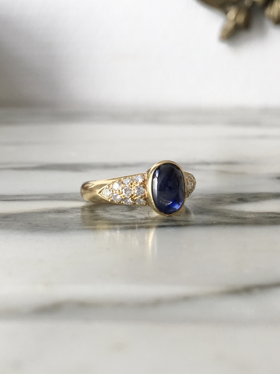 Bague en or jaune 18K saphir et diamants -photo-4