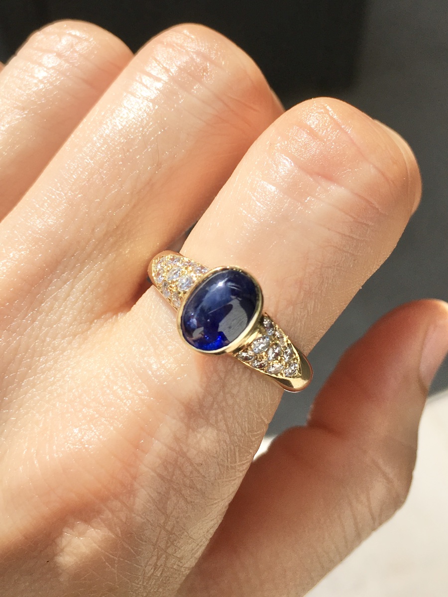 Bague en or jaune 18K saphir et diamants -photo-6