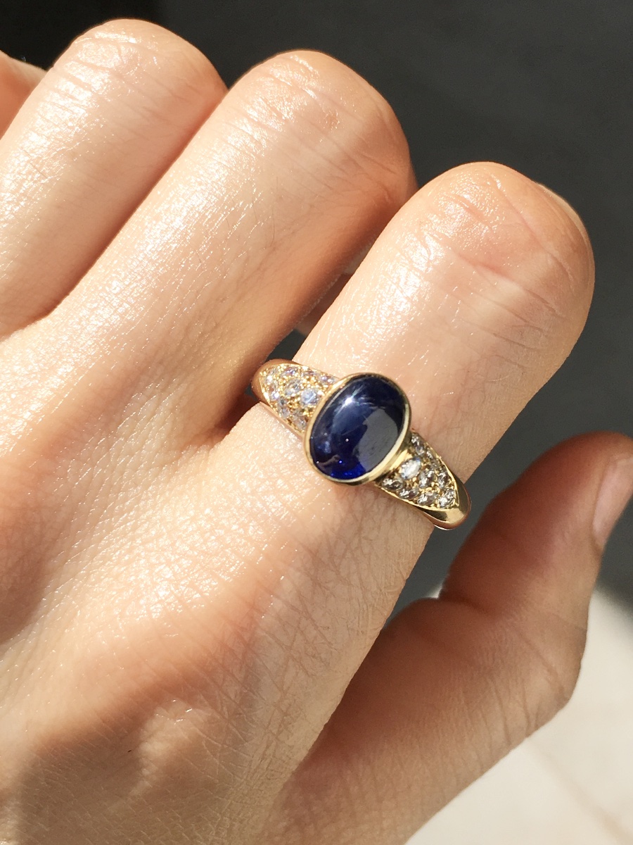 Bague en or jaune 18K saphir et diamants -photo-7