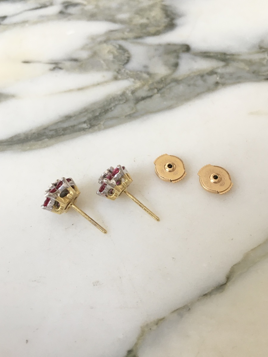 18k White And Yellow Gold Stud Earrings With Rubies And Diamonds -photo-4