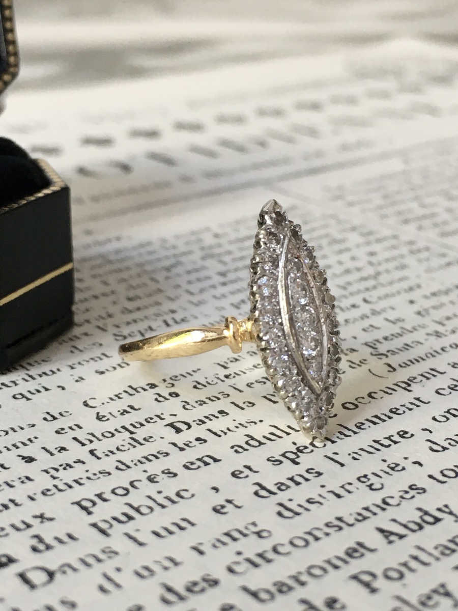 Bague navette en or blanc et jaune 18K diamants -photo-1
